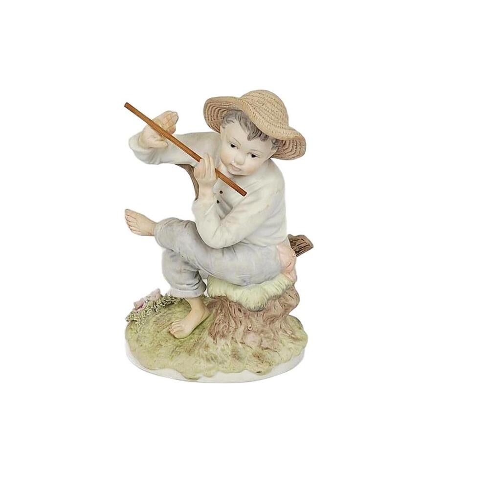 Lefton KW224 Boy‎ with Flute porcelain figurine 5.5" Tall Country Vintage
